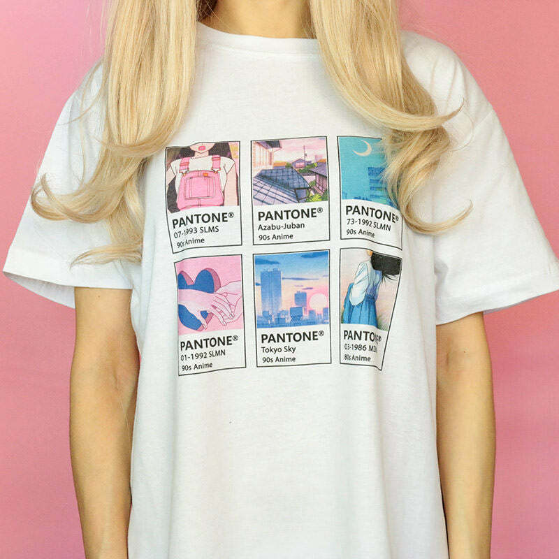 Y2K Aesthetic Anime Pantone T-Shirt - Sizes S & L for Trendy Outfits