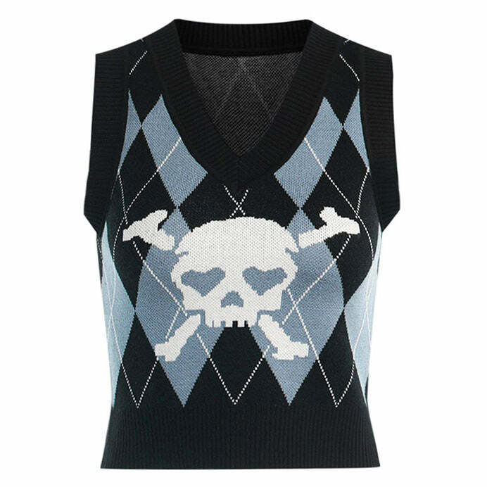 Y2K Aesthetic Argyle Vest for Grunge and Coquette Style Outfits