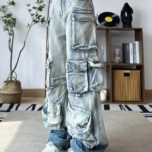 Y2K Aesthetic Ash Storm Cargo Jeans for Trendy Grunge Style