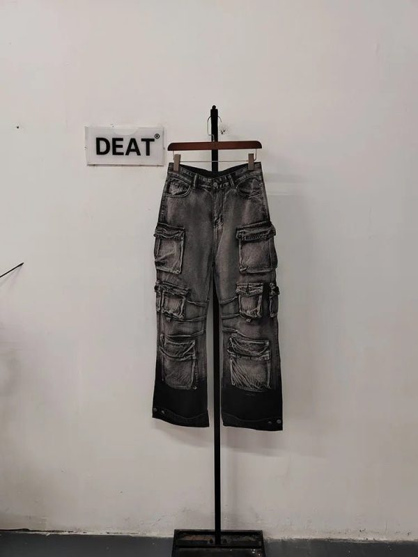 Y2K Aesthetic Ash Storm Cargo Jeans for Trendy Grunge Style