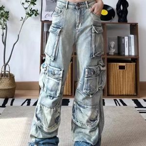 Y2K Aesthetic Ash Storm Cargo Jeans for Trendy Grunge Style