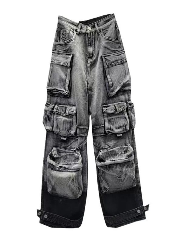 Y2K Aesthetic Ash Storm Cargo Jeans for Trendy Grunge Style