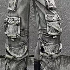 Y2K Aesthetic Ash Storm Cargo Jeans for Trendy Grunge Style