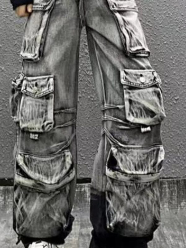 Y2K Aesthetic Ash Storm Cargo Jeans for Trendy Grunge Style