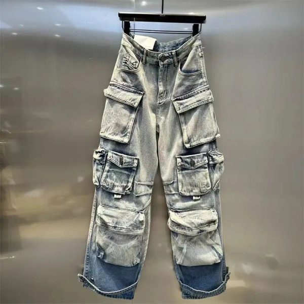 Y2K Aesthetic Ash Storm Cargo Jeans for Trendy Grunge Style