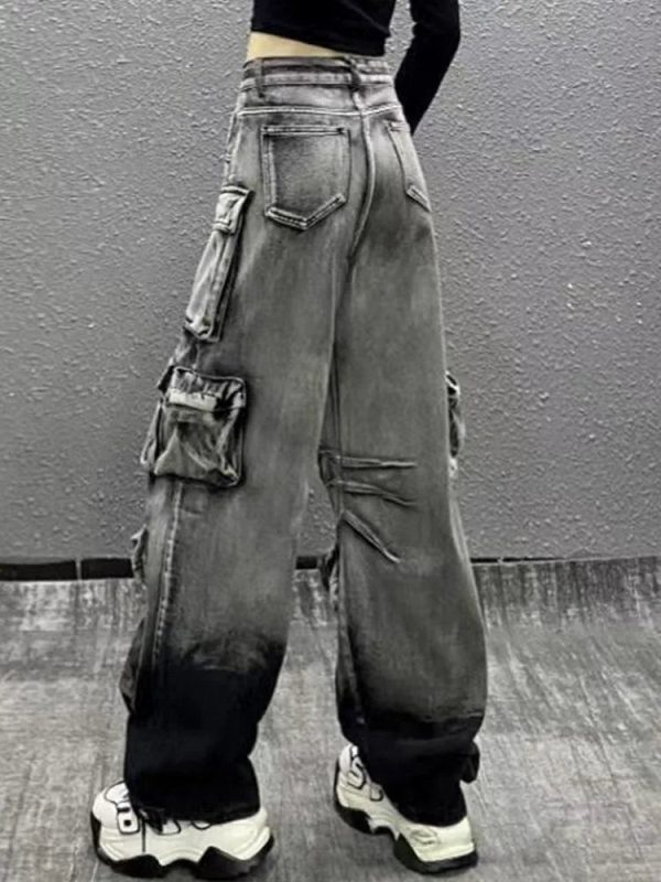 Y2K Aesthetic Ash Storm Cargo Jeans for Trendy Grunge Style