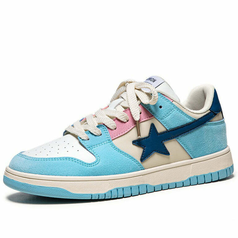 Y2K Aesthetic Baby Blue & Navy Shooting Star Sneakers for Trendy Outfits