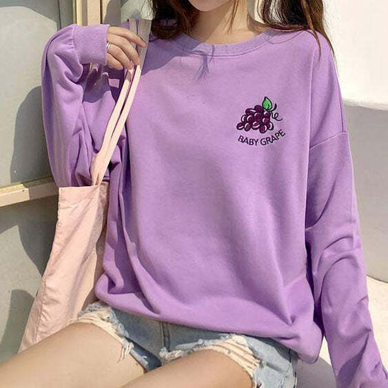 Y2K Aesthetic Baby Grape Sweatshirt - Cute Comfy Hoodie for Trendy Looks