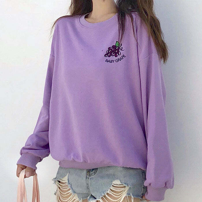 Y2K Aesthetic Baby Grape Sweatshirt - Cute Comfy Hoodie for Trendy Looks