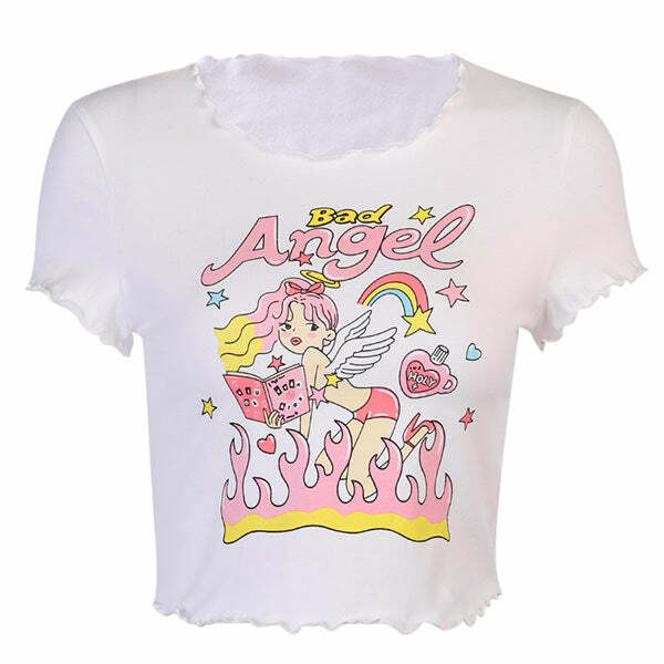 Y2K Aesthetic Bad Angel Crop Top - Cute Grunge Style for Trendy Looks