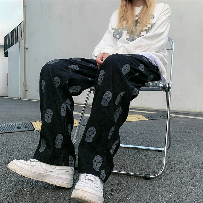 Y2K Aesthetic Balaclava Print Wide Leg Pants for Trendy Outfits