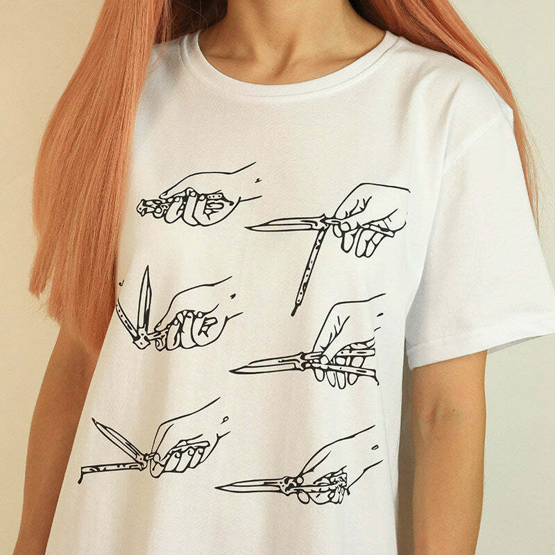 Y2K Aesthetic Balisong Knife T-Shirt for Grunge and Coquette Styles