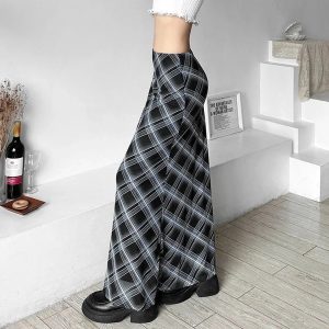 Y2K Aesthetic Black and Blue Plaid Maxi Skirt for Trendy Outfits