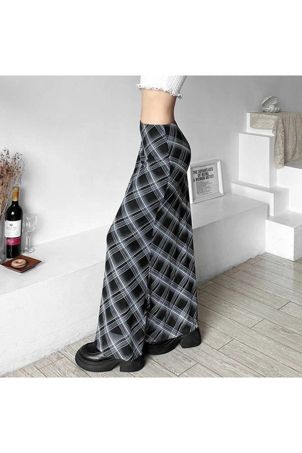 Y2K Aesthetic Black and Blue Plaid Maxi Skirt for Trendy Outfits