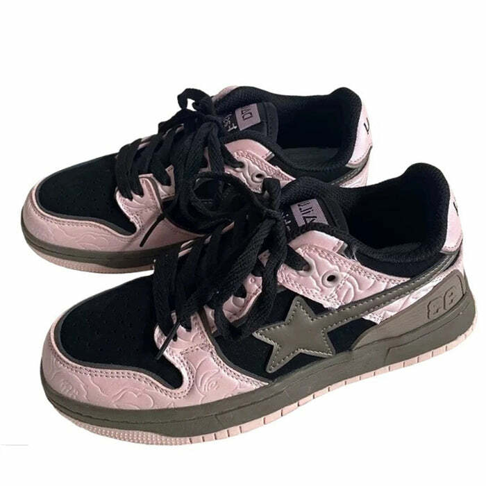 Y2K Aesthetic Black & Pink Star Sneakers for Trendy Outfits