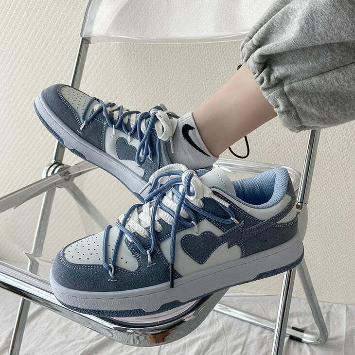 Y2K Aesthetic Blue Heart Sneakers for Cute and Comfy Outfits