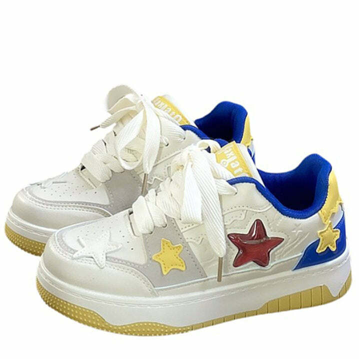 Y2K Aesthetic Blue & Yellow Star Sneakers for Trendy Outfits