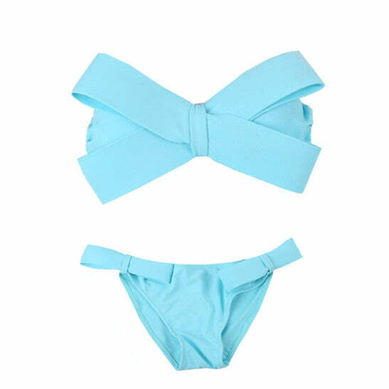 Y2K Aesthetic Bow Bandeau Bikini Set for Cute Summer Vibes