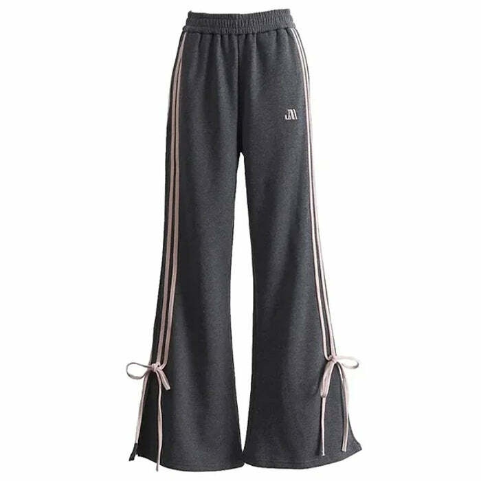 Y2K Aesthetic Bow Side Stripe Sweatpants for Comfy, Cute Outfits