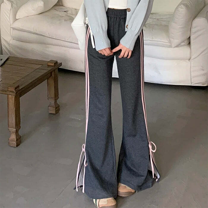 Y2K Aesthetic Bow Side Stripe Sweatpants for Comfy, Cute Outfits