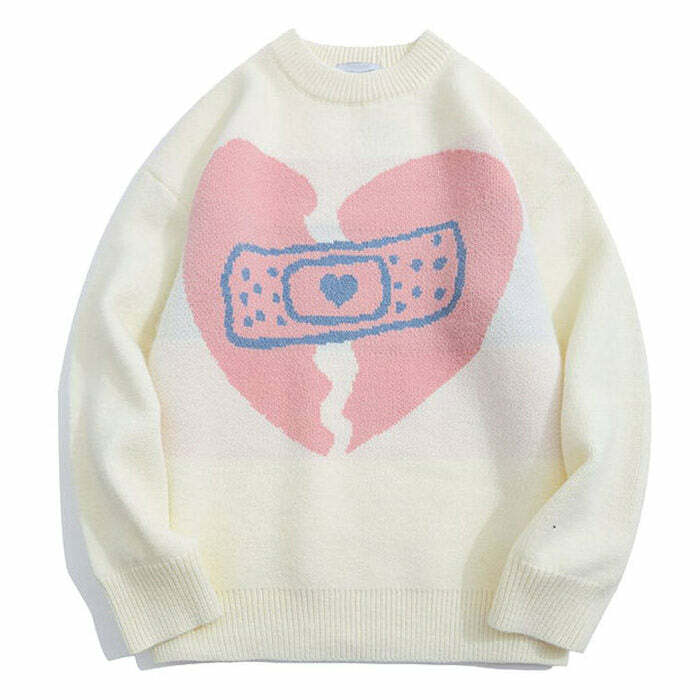 Y2K Aesthetic Broken Heart Sweater - Cute Comfy Hoodie for Fall