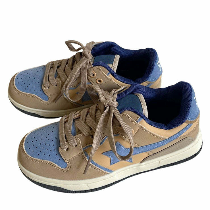 Y2K Aesthetic Brown & Blue Shooting Star Sneakers for Trendy Outfits