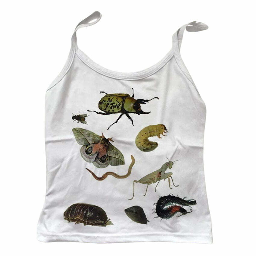 Y2K Aesthetic Bug Print Tank Top for Cute and Comfy Outfits