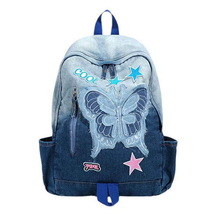 Y2K Aesthetic Butterfly Denim Backpack for Trendy Outfits