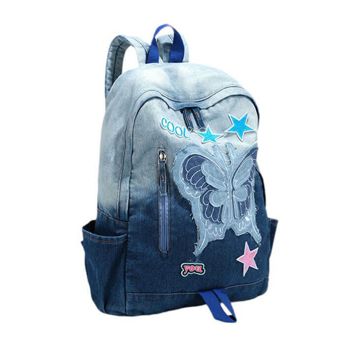 Y2K Aesthetic Butterfly Denim Backpack for Trendy Outfits