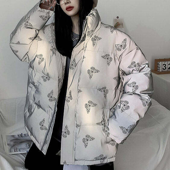 Y2K Aesthetic Butterfly Reflective Jacket for Trendy Outfits