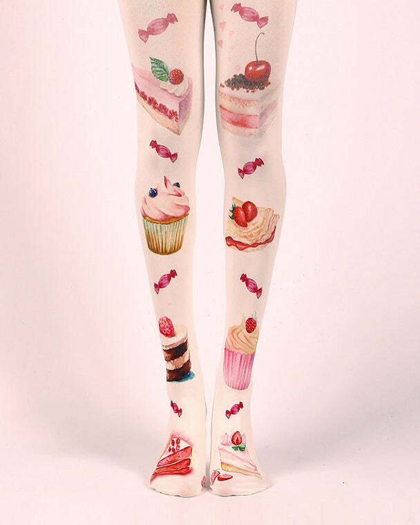 Y2K Aesthetic Cake Print Tights for Cute Outfits and Comfy Style