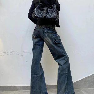 Y2K Aesthetic Cargo Chic Wide-Leg Jeans for Trendy Outfits