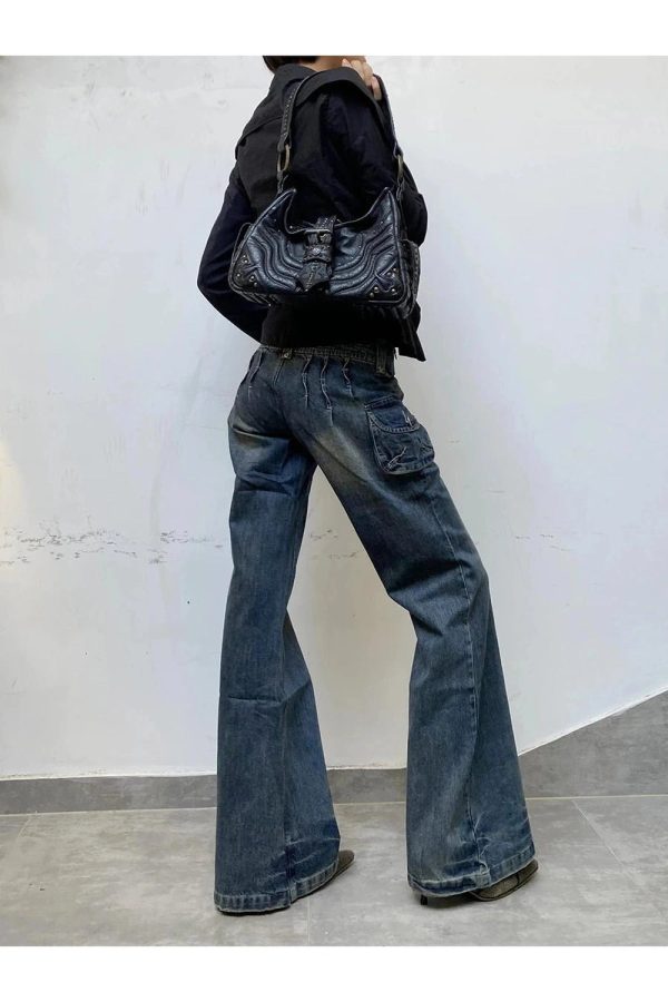 Y2K Aesthetic Cargo Chic Wide-Leg Jeans for Trendy Outfits