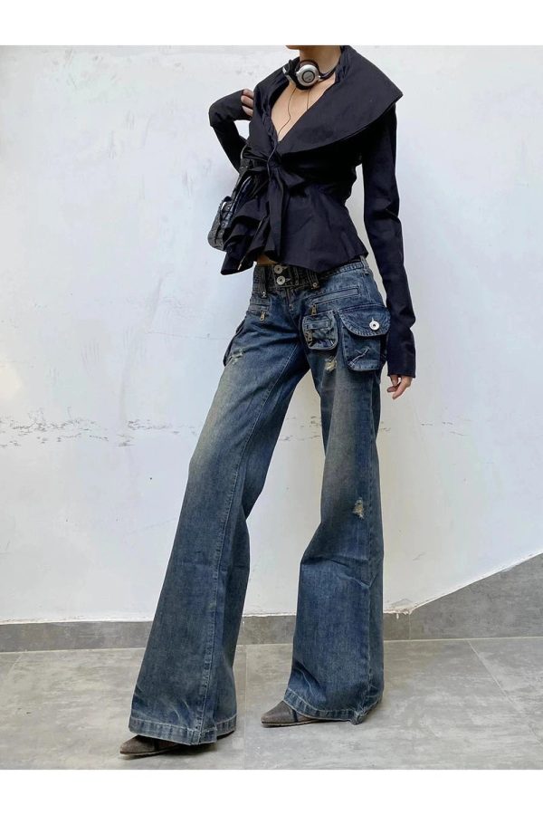 Y2K Aesthetic Cargo Chic Wide-Leg Jeans for Trendy Outfits