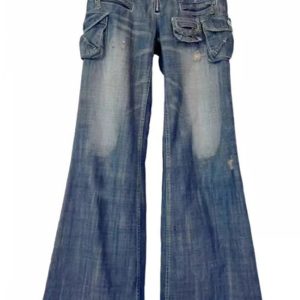 Y2K Aesthetic Cargo Chic Wide-Leg Jeans for Trendy Outfits