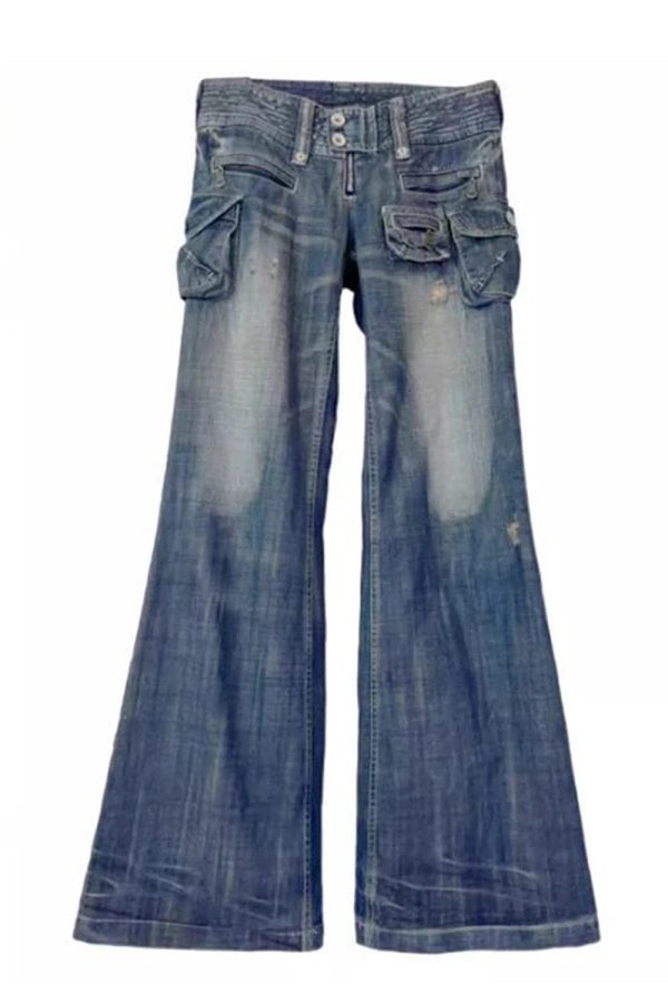 Y2K Aesthetic Cargo Chic Wide-Leg Jeans for Trendy Outfits