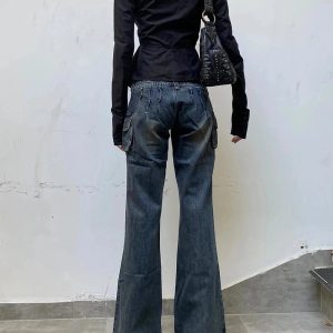 Y2K Aesthetic Cargo Chic Wide-Leg Jeans for Trendy Outfits