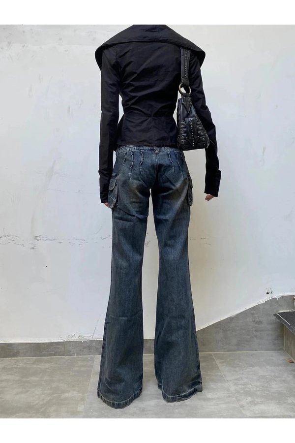 Y2K Aesthetic Cargo Chic Wide-Leg Jeans for Trendy Outfits