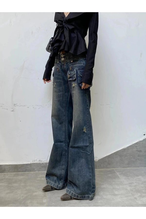 Y2K Aesthetic Cargo Chic Wide-Leg Jeans for Trendy Outfits