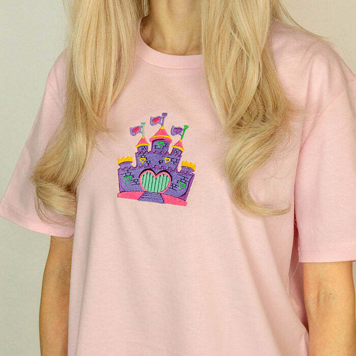 Y2K Aesthetic Castle T-Shirt in Size S - Cute & Comfy Graphic Tee