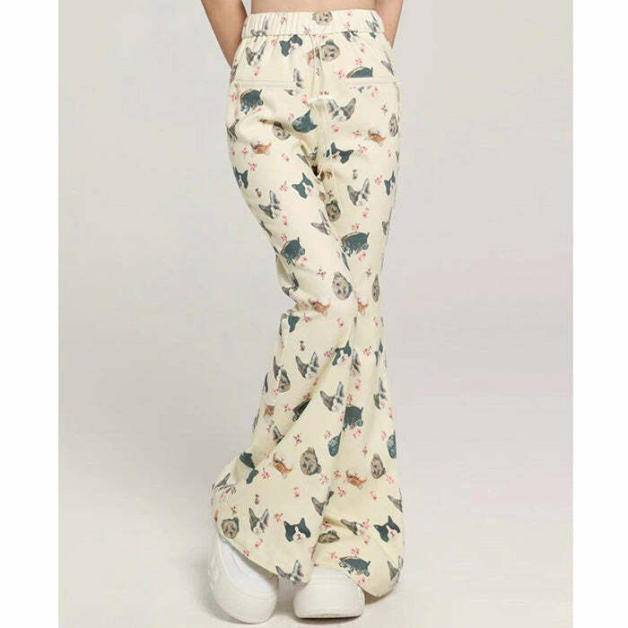 Y2K Aesthetic Cat Print Graphic Pants for Cute and Comfy Outfits