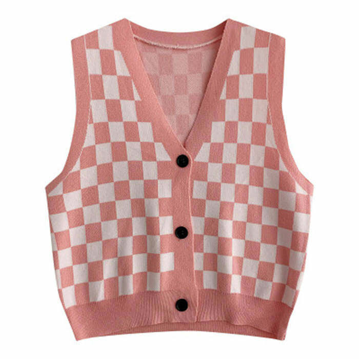 Y2K Aesthetic Checkboard Vest - Trendy Grunge Style for Cute Outfits