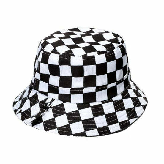 Y2K Aesthetic Checker Bucket Hat for Trendy Coquette and Grunge Styles