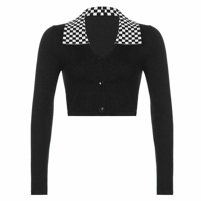 Y2K Aesthetic Checkerboard Collar Top for Cute and Comfy Outfits