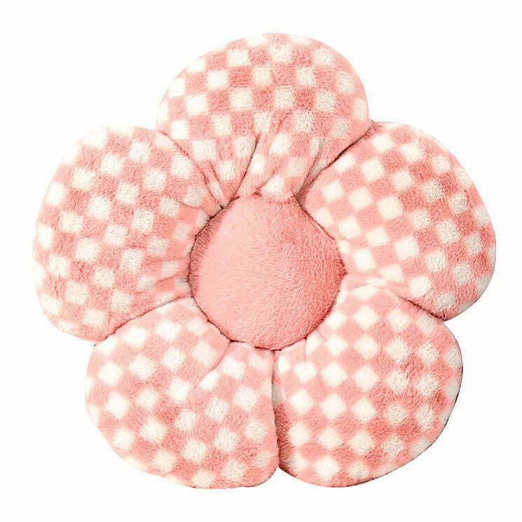 Y2K Aesthetic Checkered Flower Pillow for Cozy Home Decor