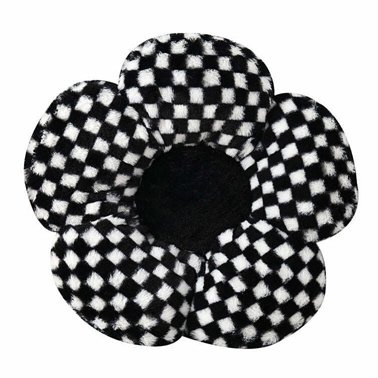 Y2K Aesthetic Checkered Flower Pillow for Cozy Home Decor