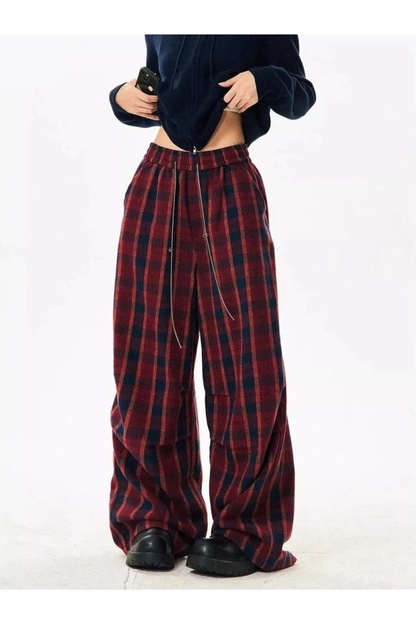 Y2K Aesthetic Classic Plaid Baggy Lounge Pants for Comfy Chic Style