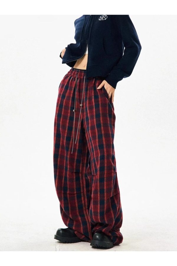 Y2K Aesthetic Classic Plaid Baggy Lounge Pants for Comfy Chic Style