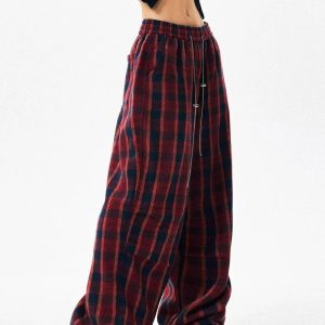 Y2K Aesthetic Classic Plaid Baggy Lounge Pants for Comfy Chic Style