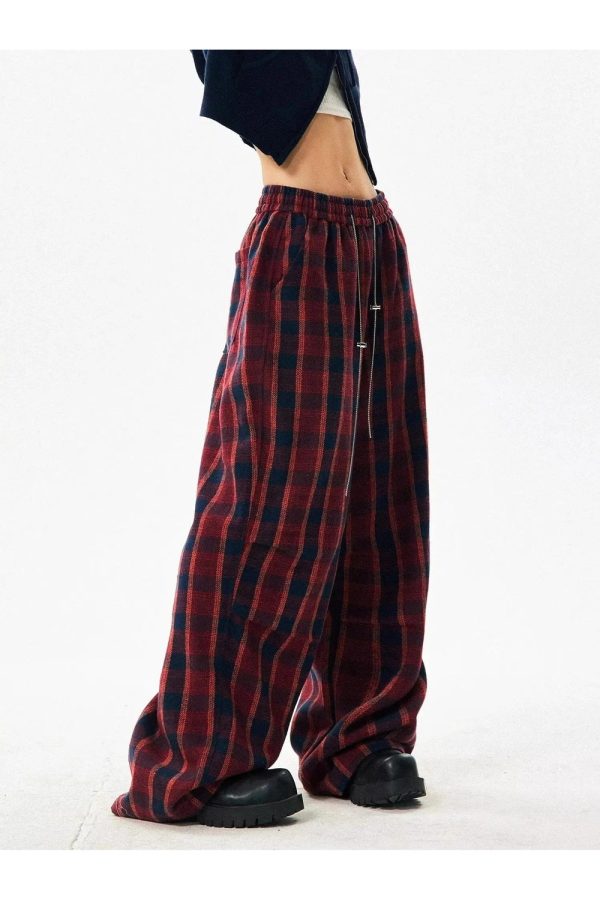 Y2K Aesthetic Classic Plaid Baggy Lounge Pants for Comfy Chic Style